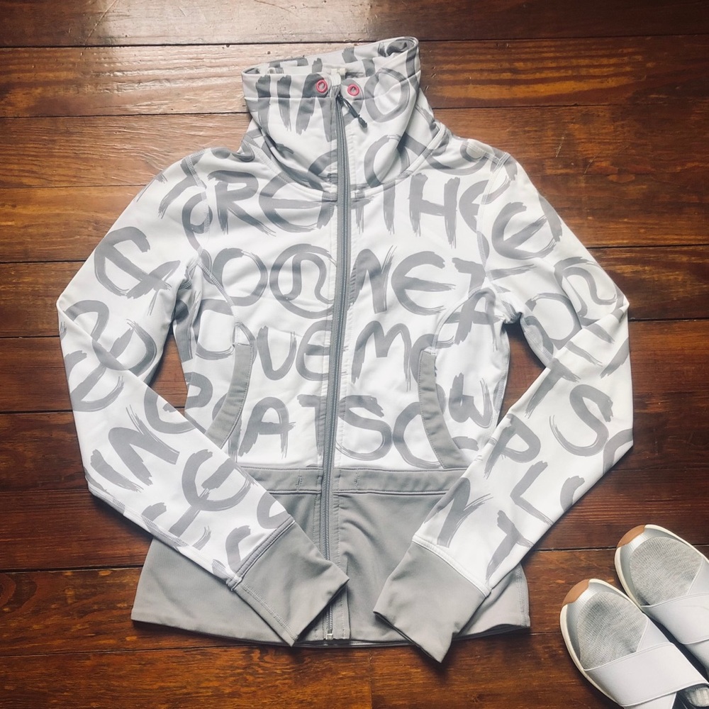 Lululemon Peplum Jacket Grey/White Pink Accent Sz4